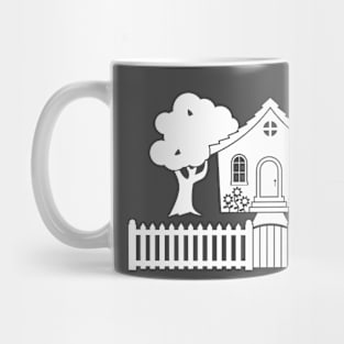 Cottage w/ Picket Fence (White design w/ moon) Mug